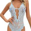 Donne In fiore di Jonquil Abbigliamento Da Salotto | Lingerie Per Donna Pizzo Floreale Smerlato Trim Teddy Lingerie Body Babydoll Tinta Unita Azzurro Xl