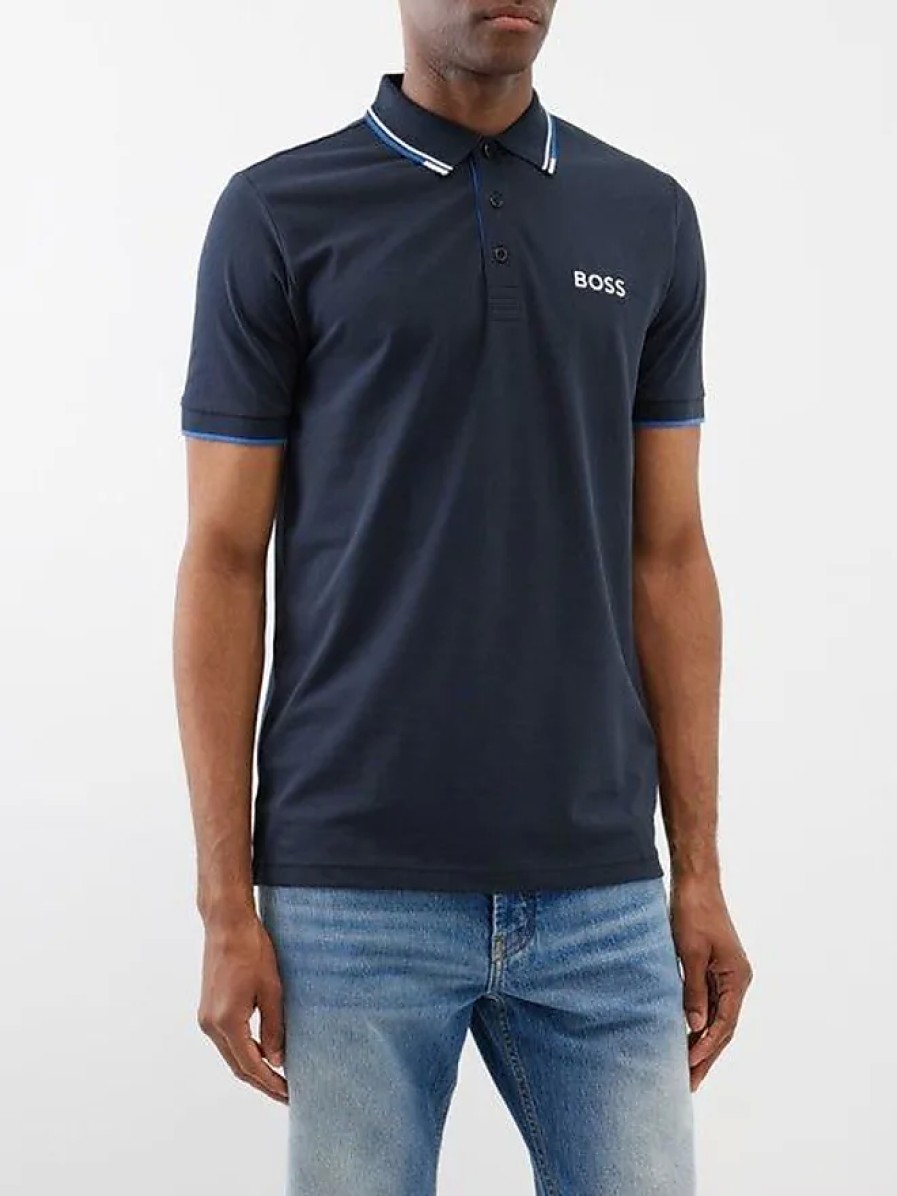 Donne Loro Piana Magliette | Boss - Polo Paddy In Pique Di Misto Cotone - Uomo - Blu Scuro