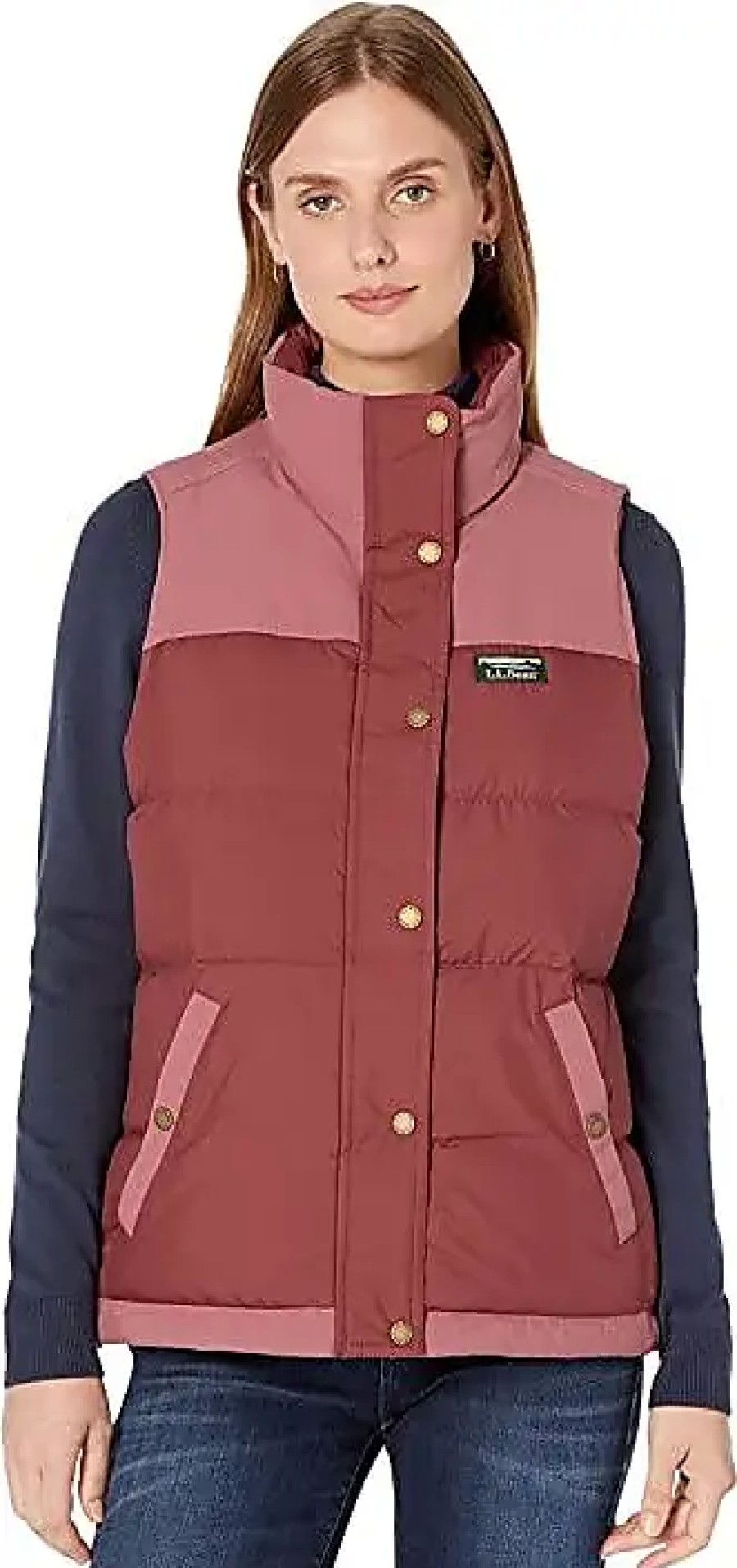 Donne LLBean Gilet | Abbigliamento Da Donna Con Piumino Classico Da Montagna Color Block (Bordeaux/Palissandro Chiaro).