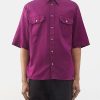 Donne Officine Generali Camicie | Camicia In Cotone Con Stampa Logo Samblir - Uomo - Viola