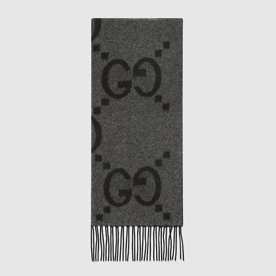 Uomini Luca Faloni Sciarpe | Sciarpa Gg Cashmere Jacquard, Grigio, Cashmere