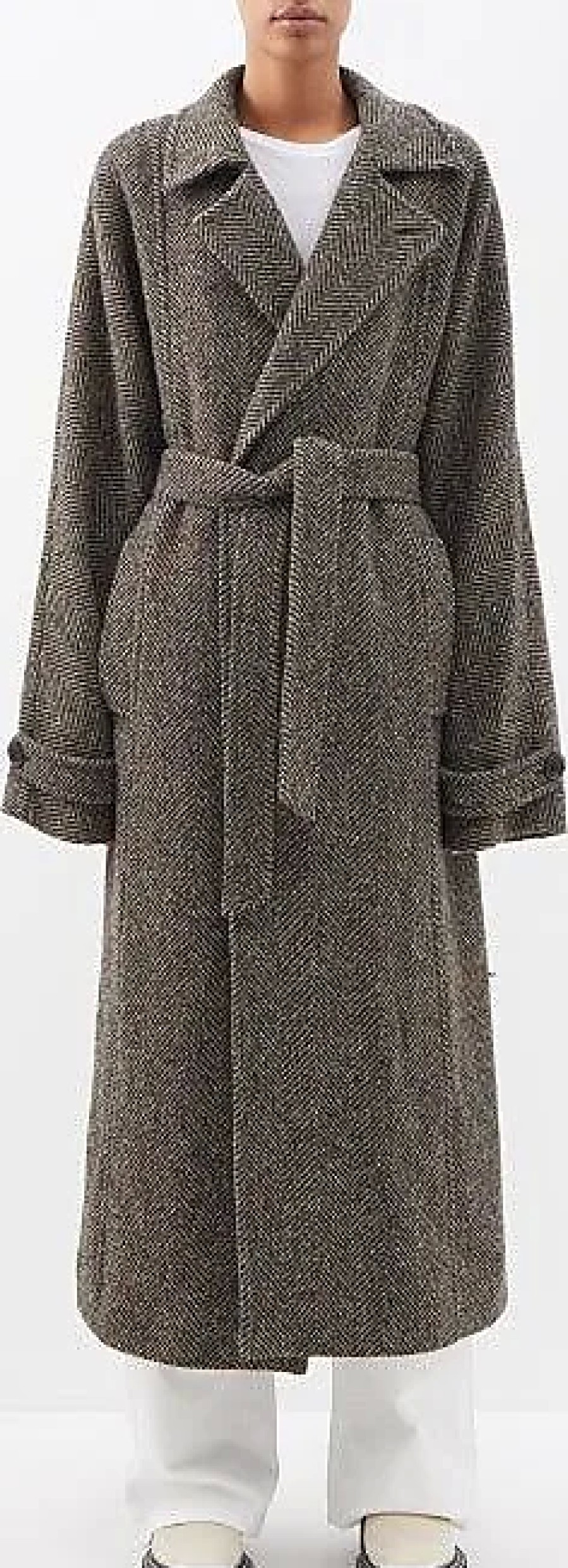 Uomini Paul Smith Cappotti | Cappotto Oversize In Lana A Spina Di Pesce Con Cintura - Donna - Cammello