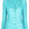 Donne Dunhill Abiti | Blazer Monopetto - Donna - Cashmere/Pelle/Seta - 44 - Blu