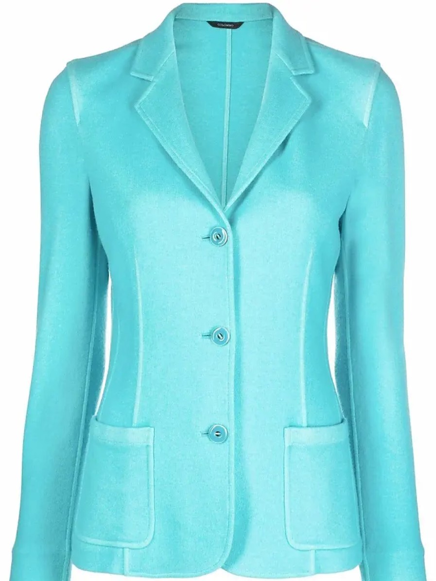 Donne Dunhill Abiti | Blazer Monopetto - Donna - Cashmere/Pelle/Seta - 44 - Blu