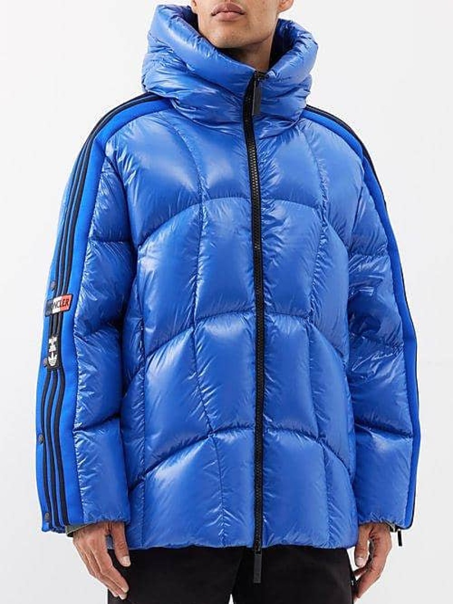 Uomini Nocche di alce Cappotti | Moncler X Adidas Originals - Cappotto Beiser Imbottito In Nylon Laccato - Uomo - Blu