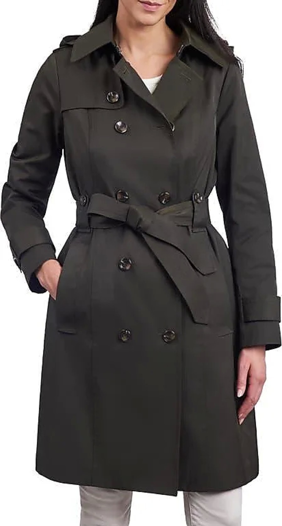 Donne Ray Cappotti | Trench Idrorepellente Con Cintura E Cappuccio Rimovibile In Verde Oliva Presso Nordstrom, Taglia X-Small