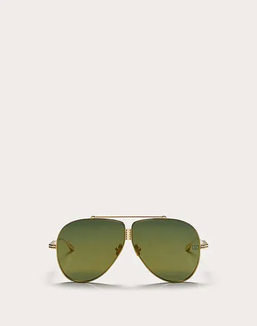 Donne Gucci Occhiali Da Sole | Xvi - Telaio Pilot Con Borchie In Titanio Unisex Oro/Verde Sfumato 64