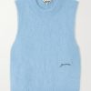 Donne Palm Angels x Moncler Gilet | Gilet In Misto Alpaca Ricamato - Blu - Xx Small,X Small,Small,Medium,Large,X Large