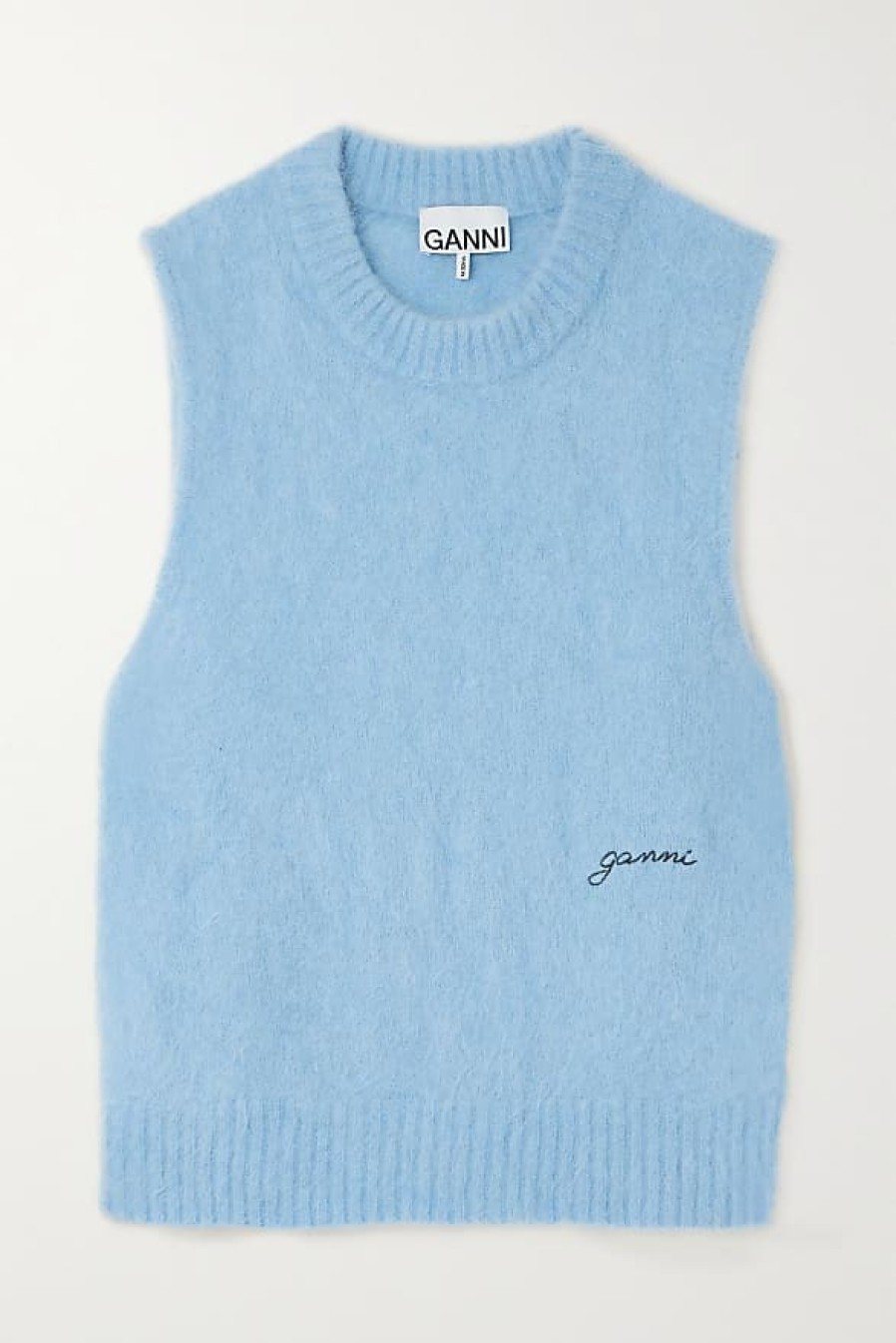 Donne Palm Angels x Moncler Gilet | Gilet In Misto Alpaca Ricamato - Blu - Xx Small,X Small,Small,Medium,Large,X Large