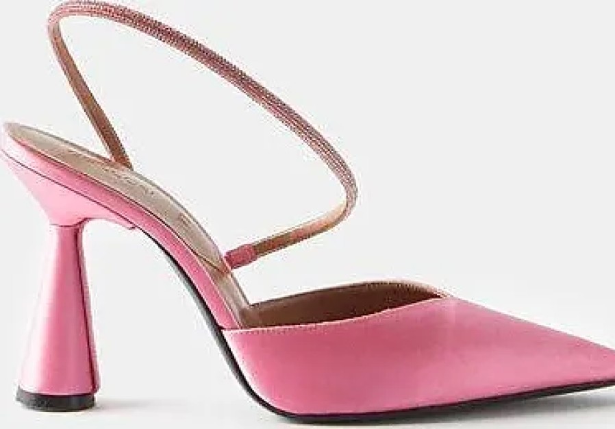 Donne Cristiano Louboutin Scarpe Di Pelle | Daccori - Decollete Saturn 90 In Raso Impreziositi Da Cristalli - Donna - Rosa Chiaro