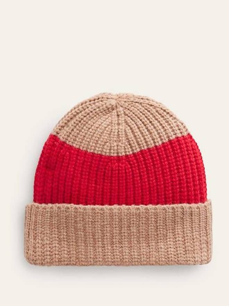 Donne Syhood Cappelli Invernali | Cappello Beanie Color Block Rosso Brillante/Cammello Donna Boden