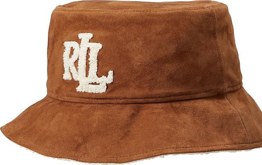 Uomini polo Ralph Lauren Cappelli | Secchio In Pelle Scamosciata Con Tappi A Secchiello In Finto Sherpa (Marrone Whisky).