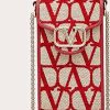 Donne Cristiano Louboutin Borse | Loco Toile Iconographe Custodia Per Cellulare Con Catena Donna Beige/Rosso Uni