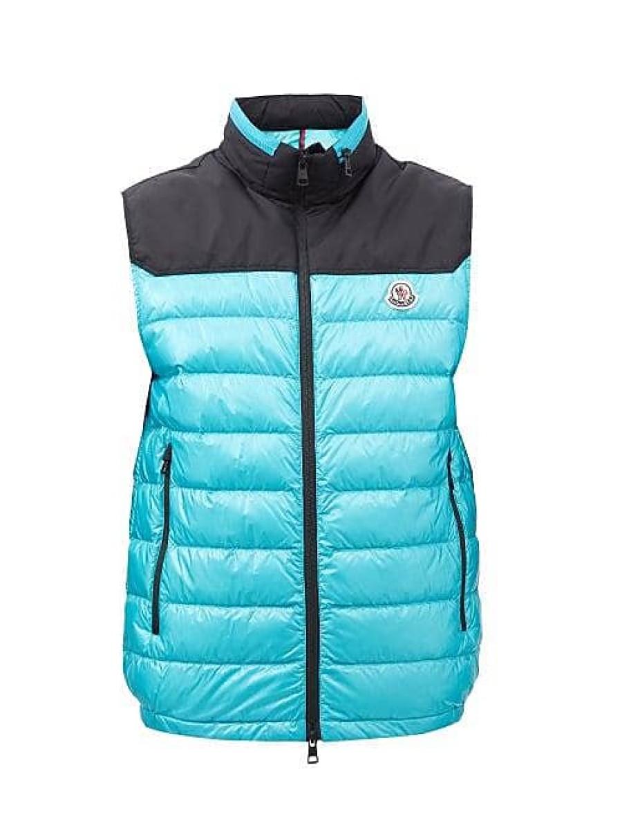 Uomini Moncler Gilet | Gilet Trapuntato In Piumino Con Toppa Con Logo Ortac - Uomo - Blu Multi