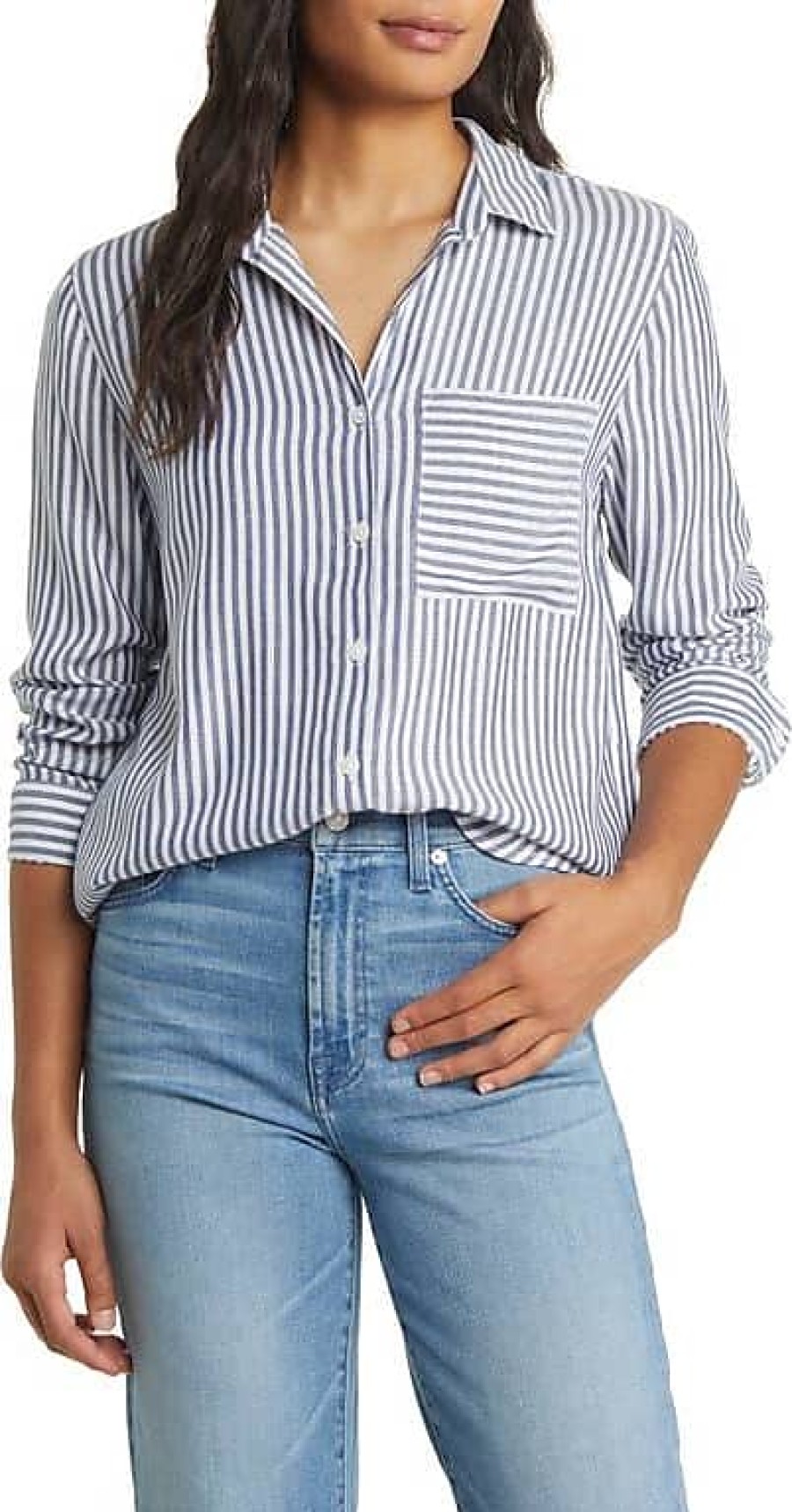 Donne Luca Faloni Camicie | Camicia A Righe Eden In Blu Maestoso A Nordstrom, Taglia X-Small