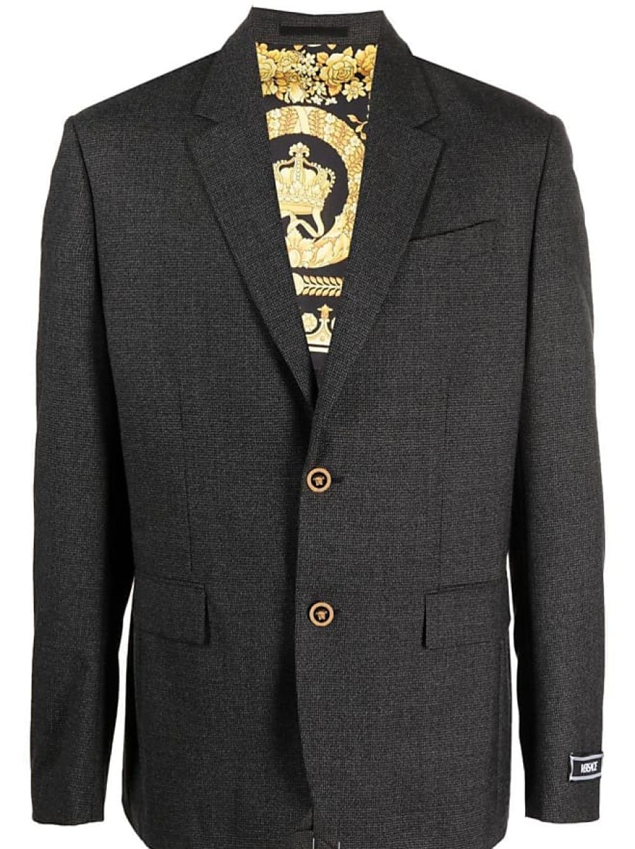 Uomini Alexander McQueen Abiti | Blazer Monopetto In Lana Vergine Medusa - Uomo - Lana Vergine/Seta/Cupro - 46 - Nero