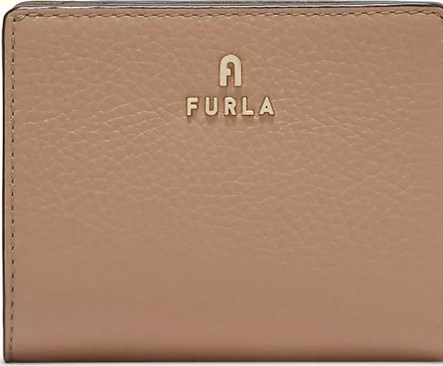 Donne Furla Portafogli | Portafoglio Compatto Camelia Grigio Pelle Di Vitello Granulata Grigia Da Donna