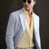 Uomini Luca Faloni Abiti | Kin - Blazer Monopetto In Lino Vestibilita Slim Blu Morbido, 36