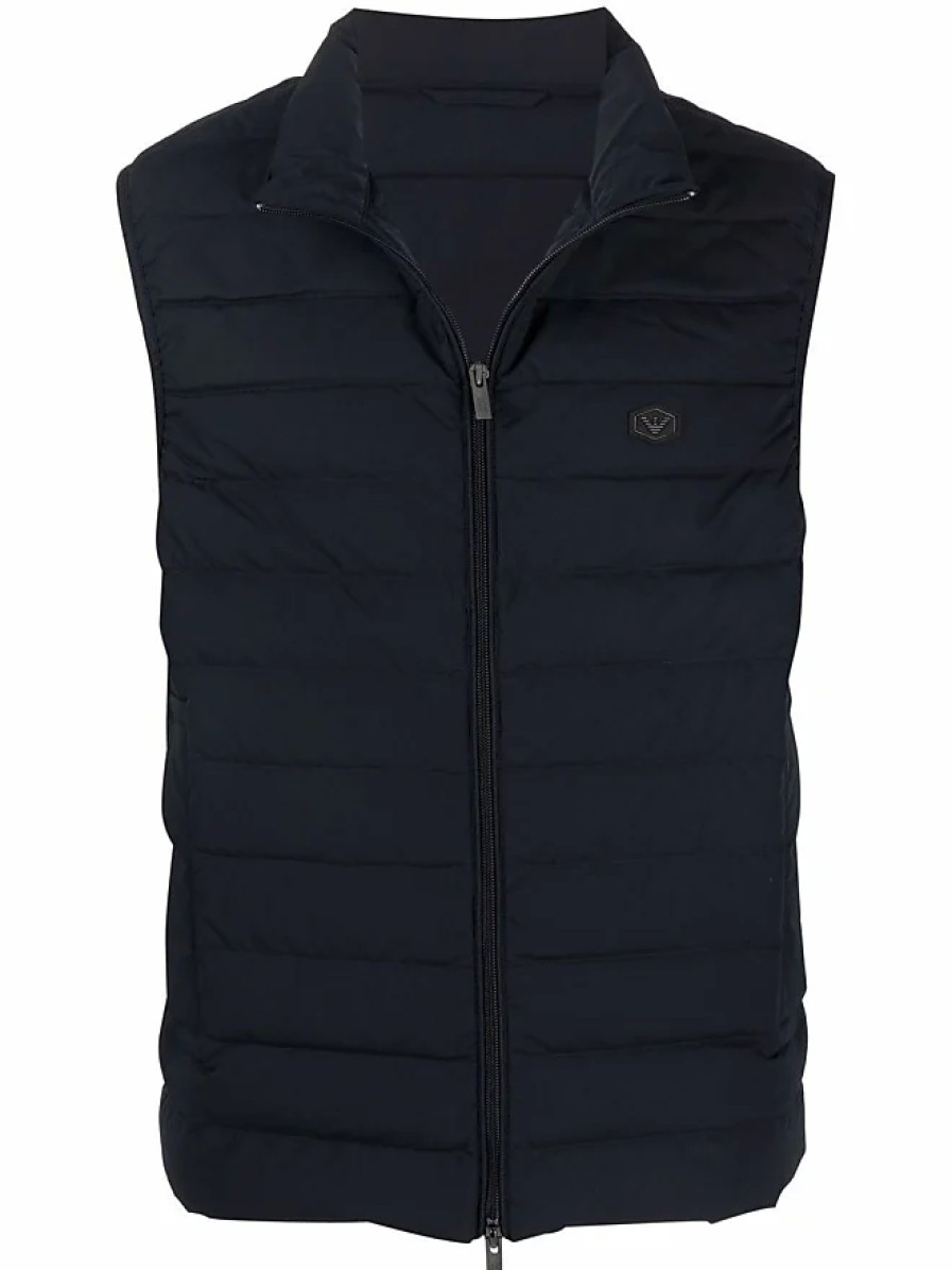 Uomini Moncler Gilet | Gilet-Giacca Imbottita - Uomo - Piumino/Poliestere/Poliestere/Poliuretano - 56 - Blu