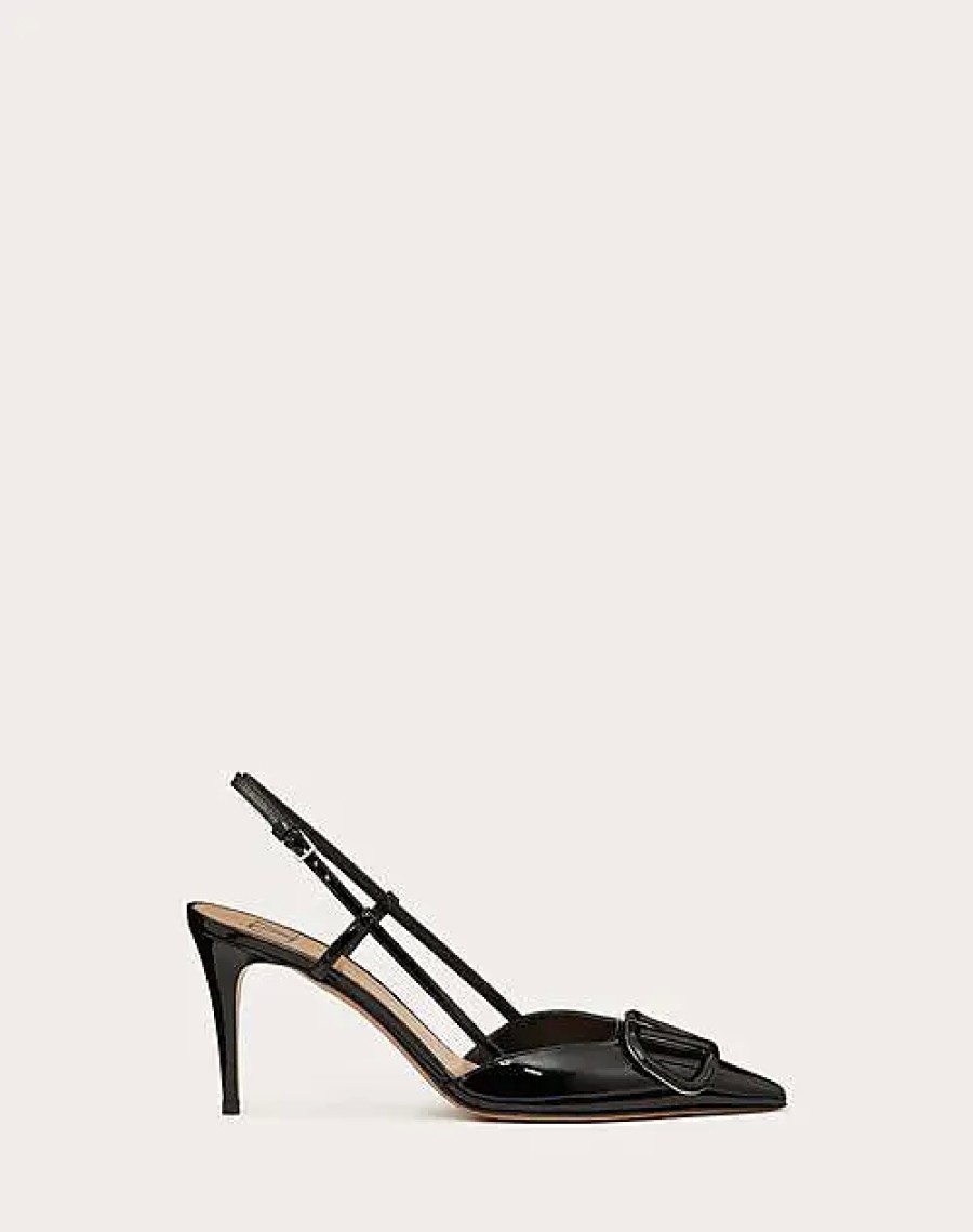 Donne Balenciaga Scarpe Estive | Decollete Slingback Vlogo Signature In Pelle Verniciata 80 Mm Donna Nera 34.5