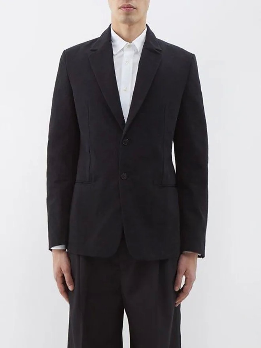 Uomini Alexander McQueen Abiti | Blazer In Misto Cotone Con Risvolto Classico - Uomo - Nero