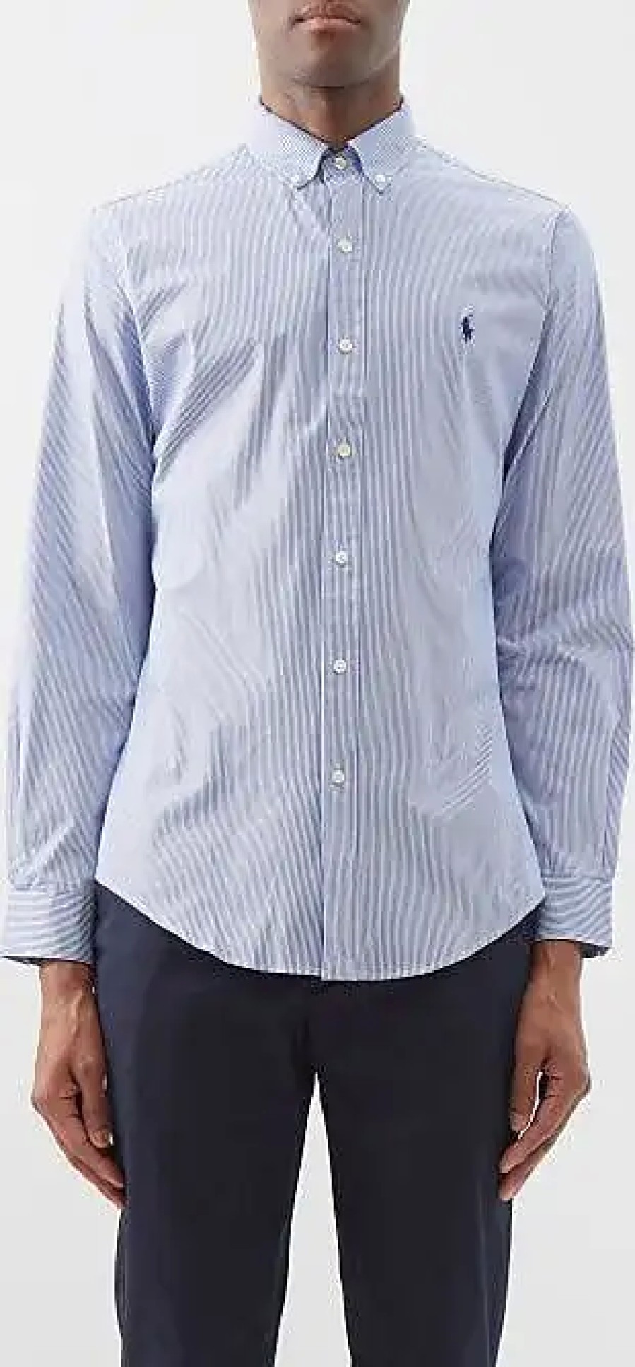 Uomini polo Ralph Lauren Camicie | Camicia Slim-Fit In Popeline Di Cotone A Righe - Uomo - Blu Bianco