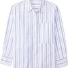 Donne Luca Faloni Camicie | Camicia Resort In Lino Oversize (Striscia Blu/Bianca) Abbigliamento Da Donna