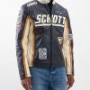 Uomini Reiss Giacche | Schott Nyc - Giacca Da Motociclista In Pelle Con Toppa Con Logo - Uomo - Navy Multi