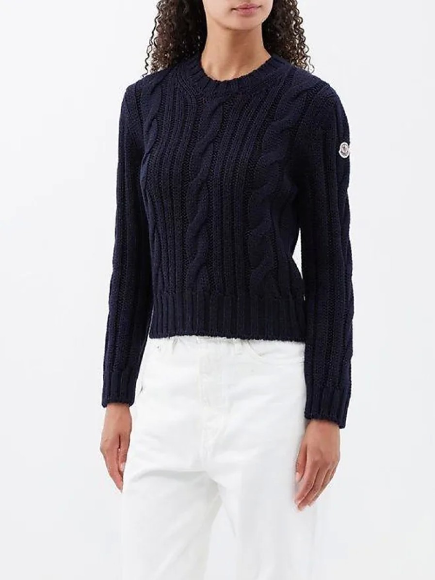 Donne polo Ralph Lauren Maglioni | Maglione In Nylon Lavorato A Trecce - Donna - Blu Scuro