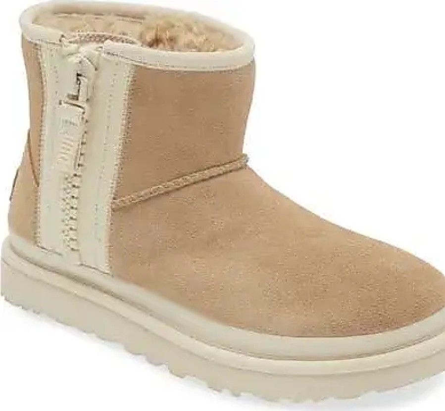 Donne Pedro Garcia Stivaletti | Ugg(R) Mini Classic Zip Bootie In Semi Di Senape/Contrasto Naturale A Nordstrom, Taglia 11