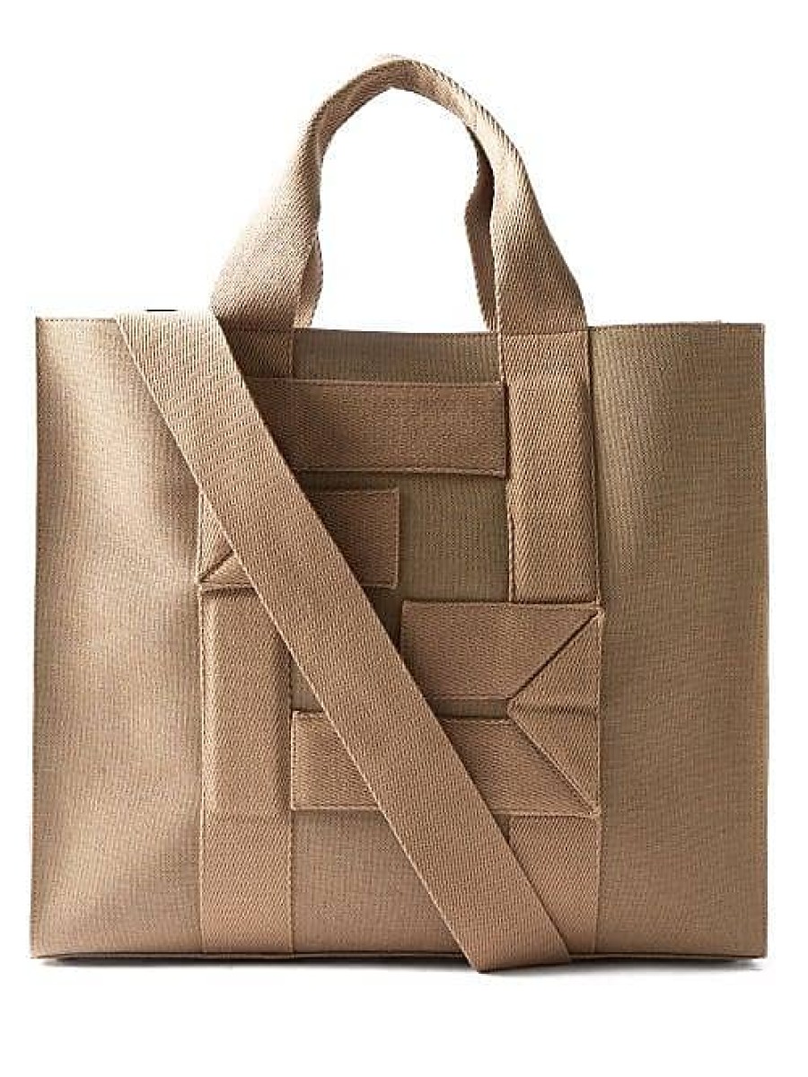 Uomini Bottega Veneta Borse | Borsa Tote In Tela Ff-Logo - Uomo - Beige