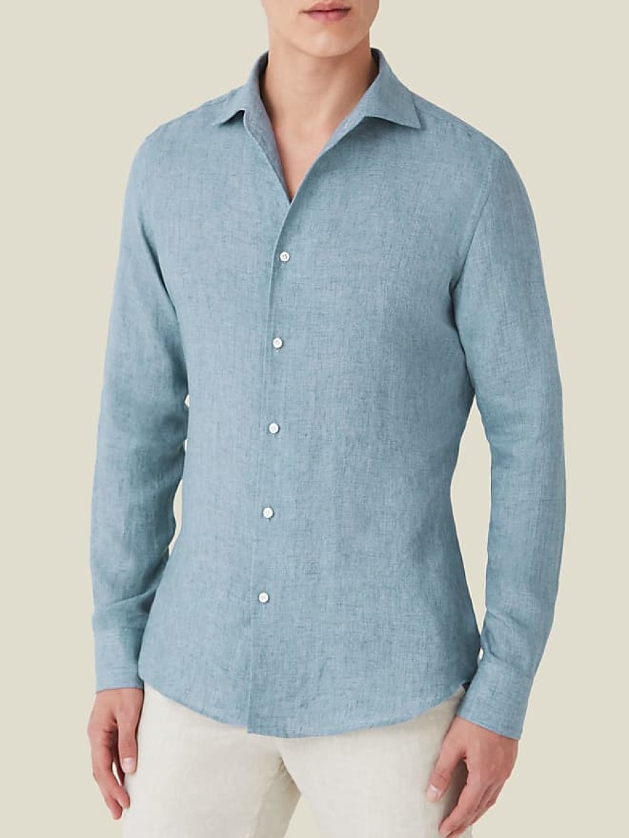 Uomini Luca Faloni Camicie | Camicia In Lino Portofino Blu Francese