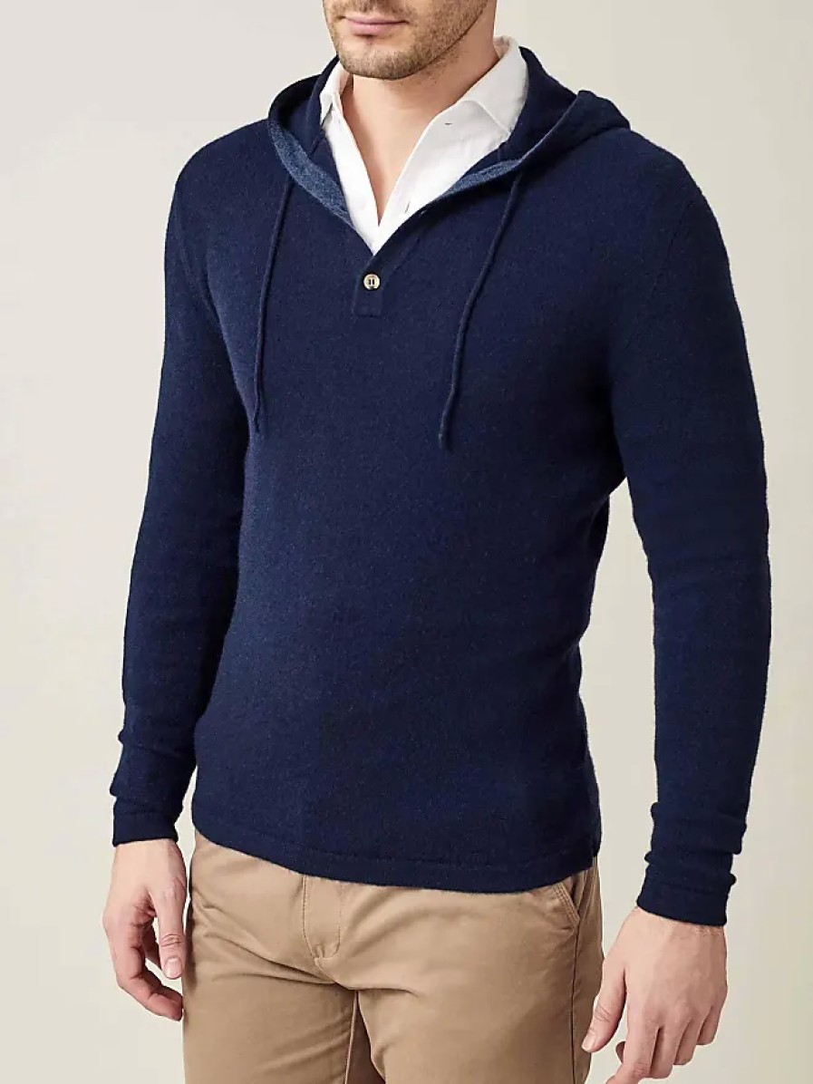 Uomini Stio Maglioni | Felpa Con Cappuccio In Puro Cashmere Blu Navy