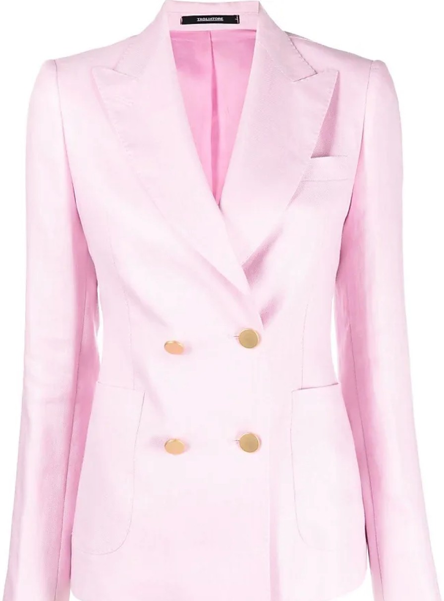 Donne Valentino Garavani Abiti | Blazer In Lino Doppiopetto - Donna - Lino/Lino/Cupro - 42 - Rosa