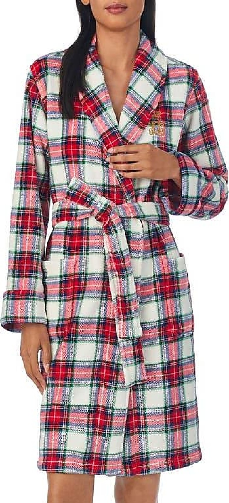 Donne Tekla Abbigliamento Da Salotto | Vestaglia Scozzese In Pile Di Poliestere Riciclato In Plaid Avorio A Nordstrom, Taglia X-Small