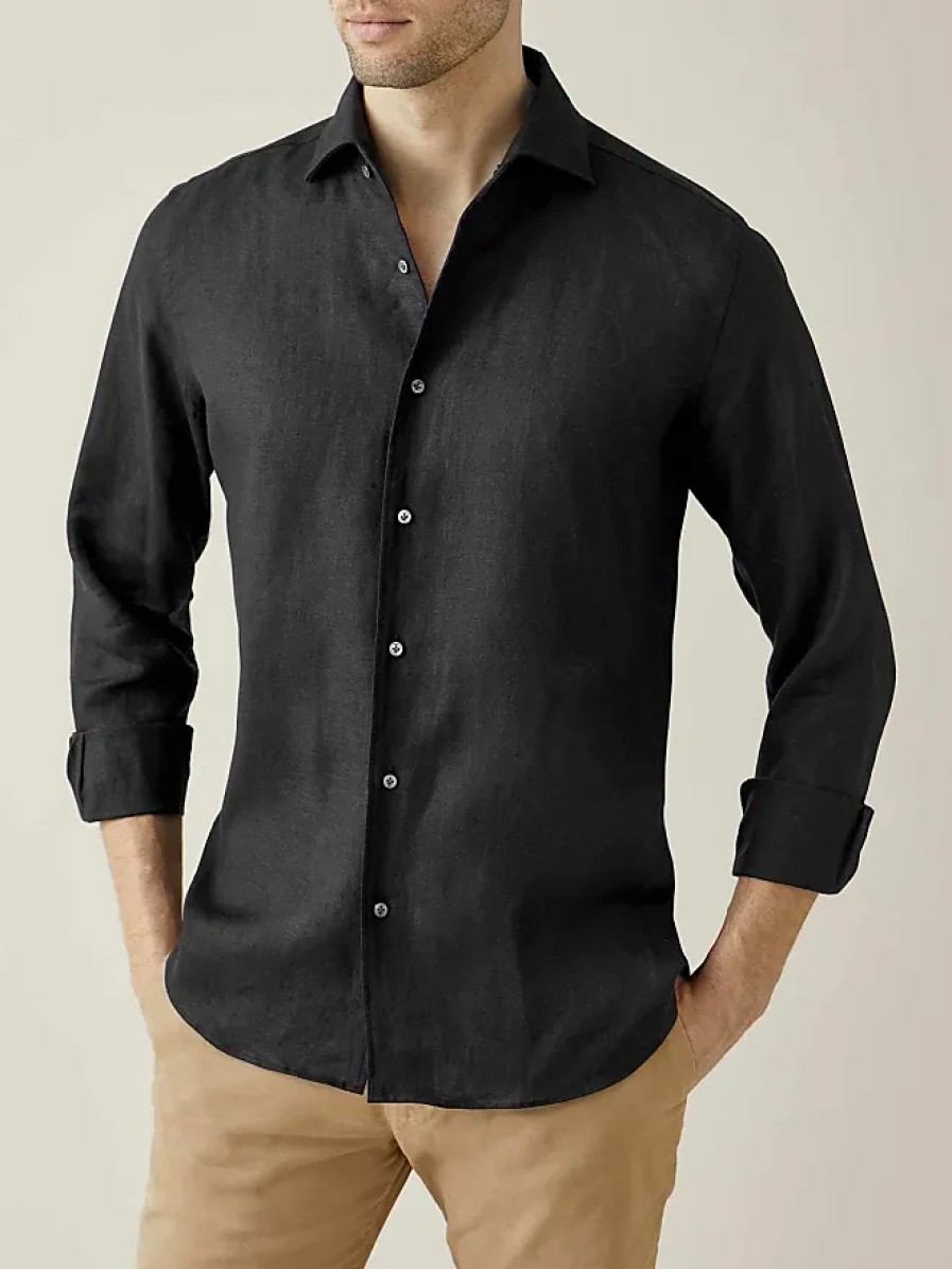 Uomini LLBean Camicie | Camicia In Lino Nero Portofino