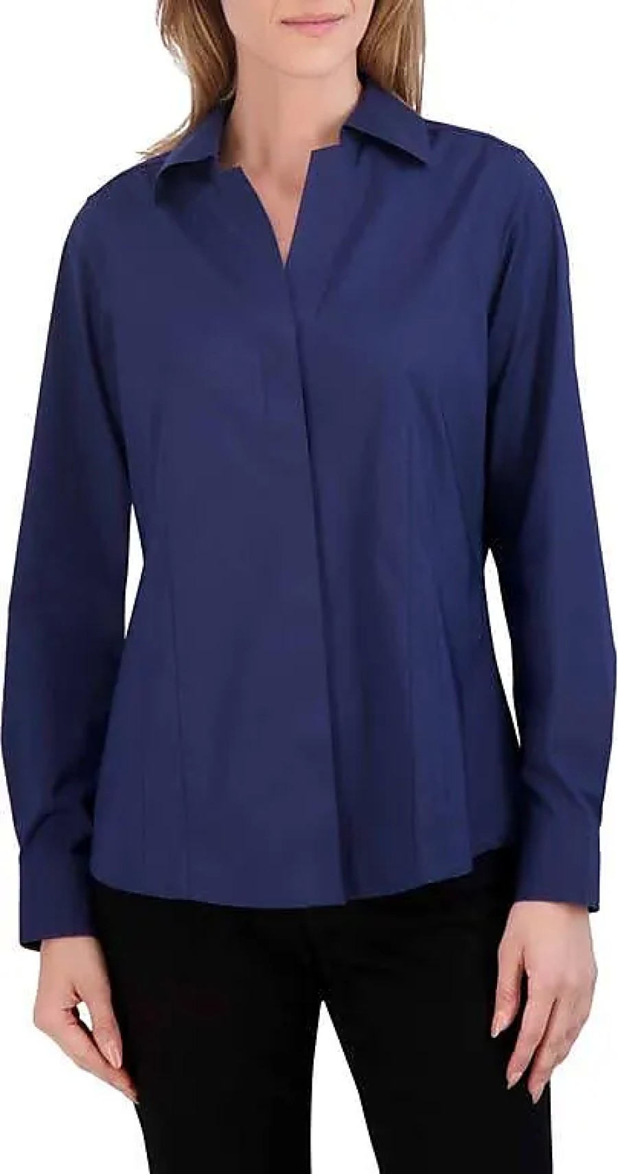 Donne Persone libere Camicie | Camicia Abbottonata Elasticizzata A Maniche Lunghe Taylor In Blu Scuro Presso Nordstrom, Taglia 18W