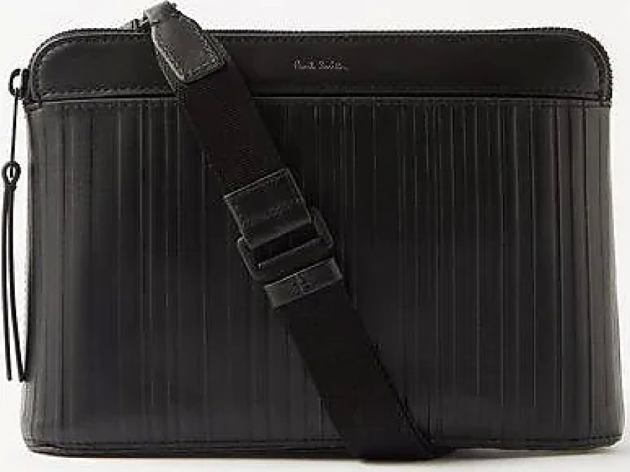 Uomini Prada Borse | Custodia In Pelle Shadow Stripe - Uomo - Nera