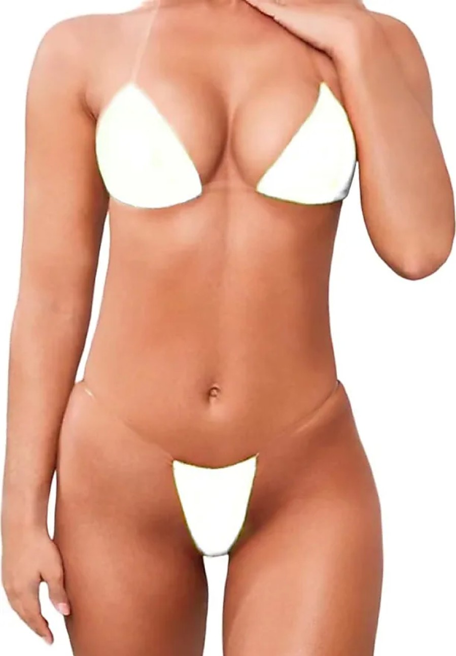 Donne Reiss Costumi Da Bagno | 2023 Il Nuovo Bikini Brasiliano Con Cinturino Trasparente (Parte Superiore Regolabile, Fondo S-3Xl) Set Micro Perizoma Perizoma Costume Da Bagno Da Donna (As1, Alpha, S, Regular, Regular, Bianco