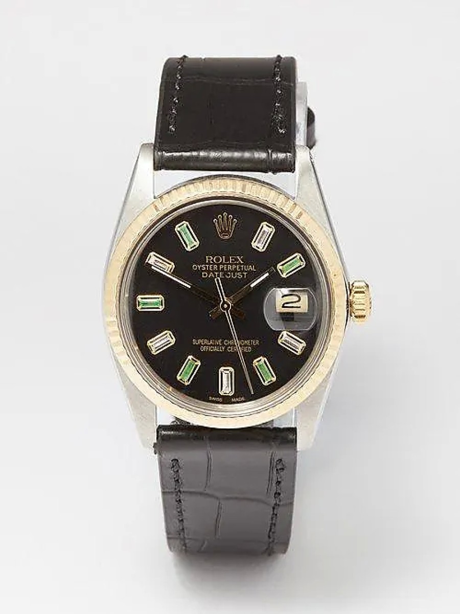 Donne Ferragamo Orologi | Orologio Vintage Rolex Datejust 35 Mm Smeraldo E Acciaio - Donna - Nero Multi