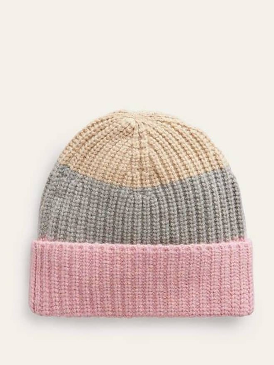 Donne La parete nord Cappelli Invernali | Cappello Beanie Color Block Grigio Marl, Rosa E Avorio Donna Boden