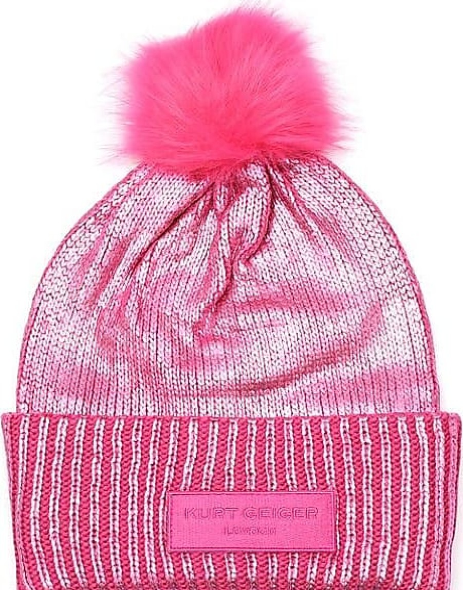 Donne Compagnia di cappelli di San Diego Cappelli Invernali | Berretto In Lamina Metallizzata Con Pompon In Pelliccia Sintetica In Fucsia Su Nordstrom