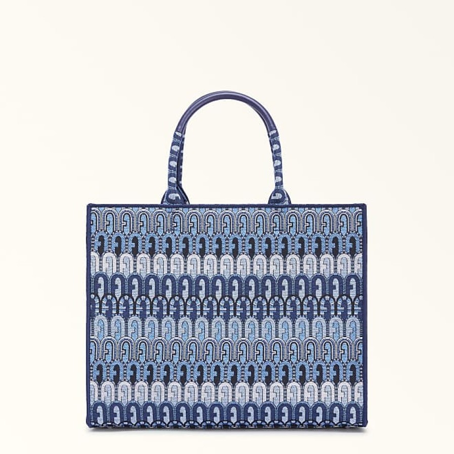 Donne Jacquemus Borse | Tote Occasione Toni Blu Denim Blu Tessuto Jacquard Arco Etnico Logo Donna