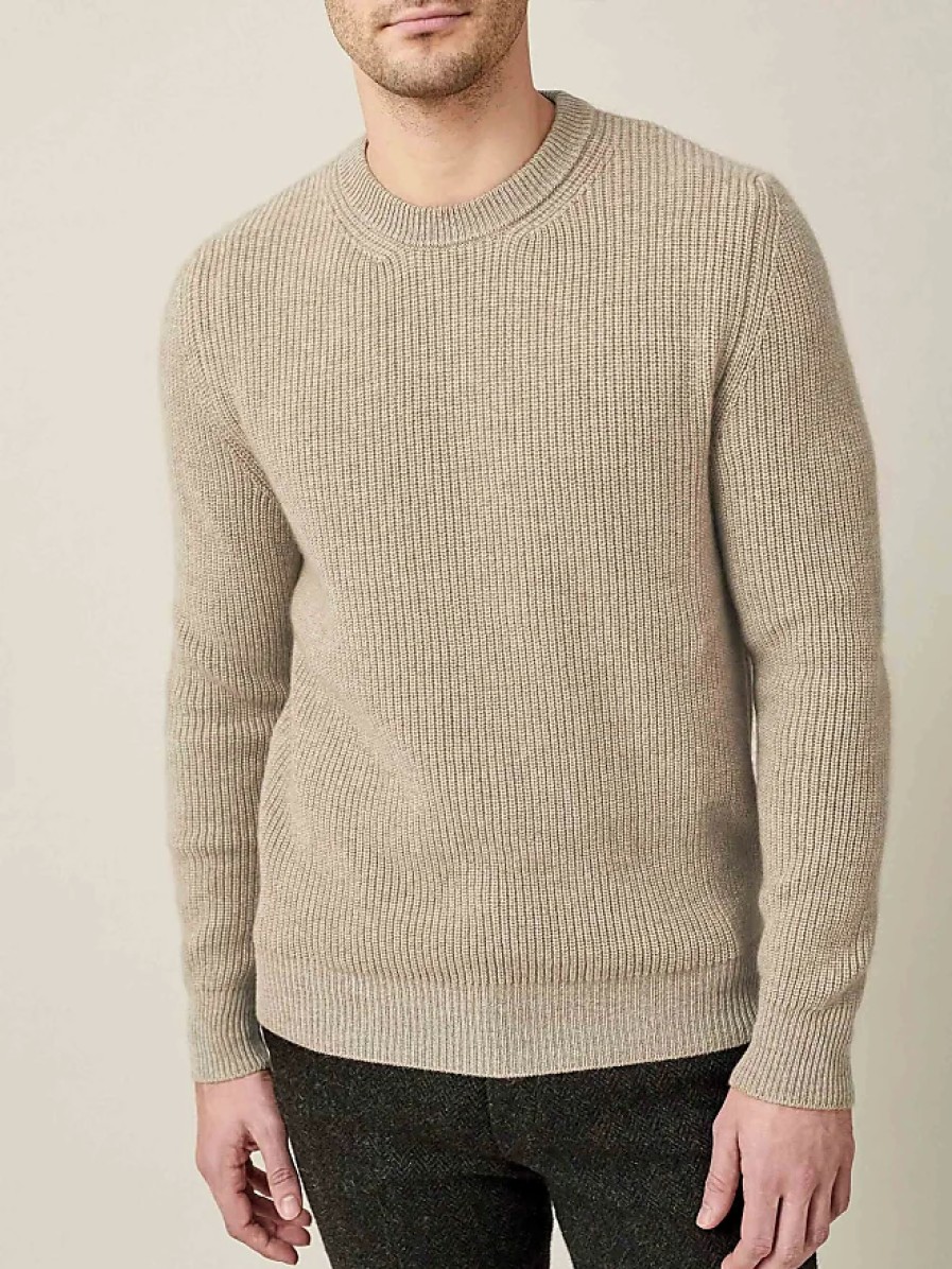 Uomini Luca Faloni Maglioni | Girocollo In Cashmere A Maglia Grossa Beige Cammello