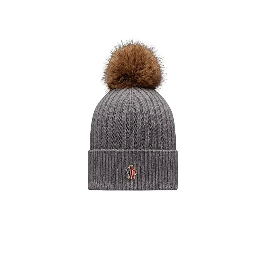 Donne Moncler Cappelli Invernali | Berretto In Cashmere Con Pom Pom Grigio Taglia Unica