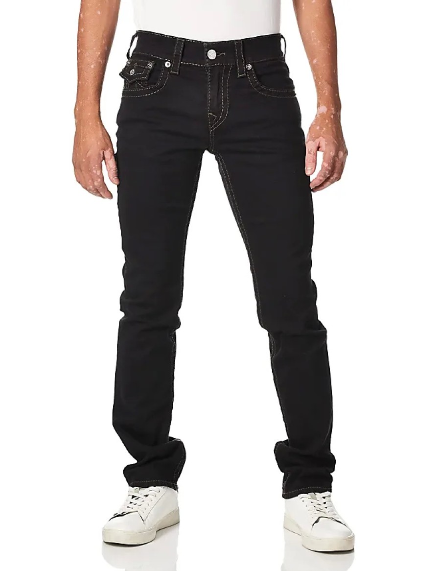 Uomini Luca Faloni Jeans | Jeans Da Uomo Ricky Big T A Gamba Dritta Con Tasche Posteriori Con Patta, Risciacquo Corpo Nero, 34 L X 34 L