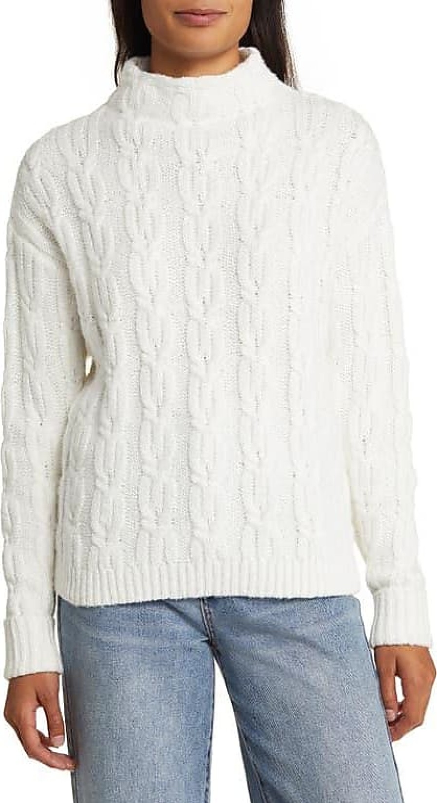 Donne Reiss Maglioni | Caslon(R) Maglione Con Collo A Imbuto Lavorato A Trecce In Nuvola D'Avorio A Nordstrom, Taglia Xx-Large