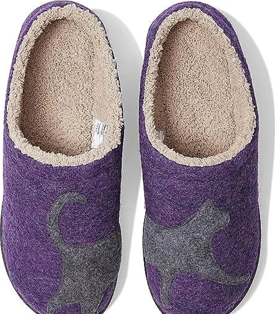 Donne Crocs Pantofole | Pantofole Da Donna Con Motivo Daybreak Scuffs (Deep Purple/Cat).