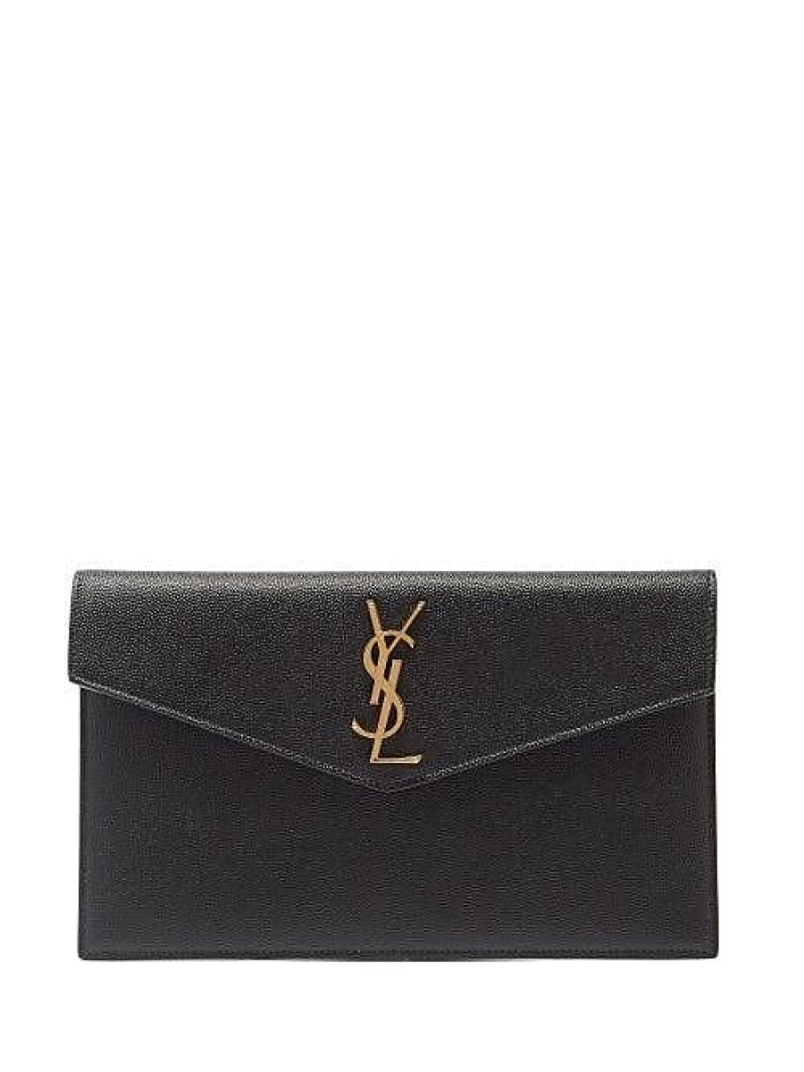 Donne San Lorenzo Borse | Pochette Uptown Ysl-Plaque In Pelle Martellata - Donna - Nera