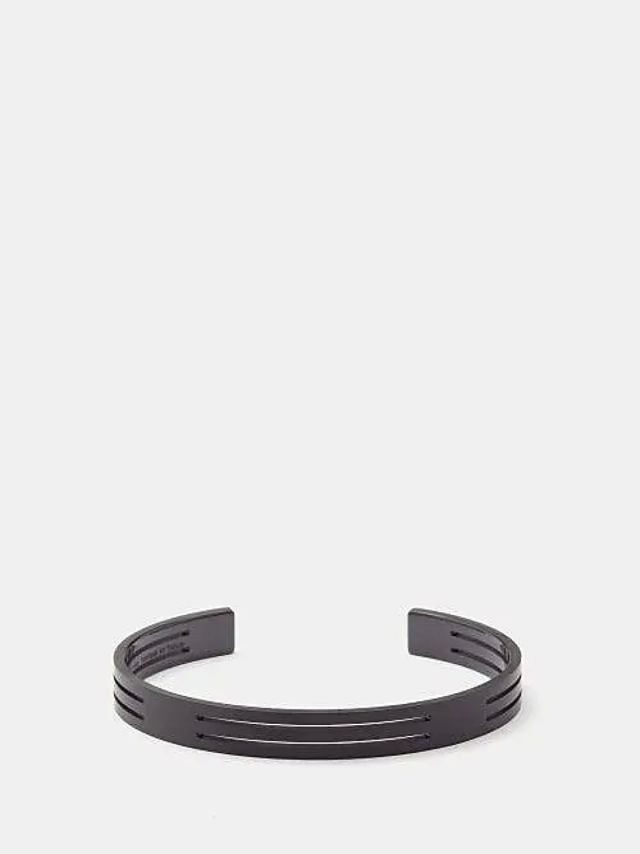 Uomini Ferragamo Gioielleria | Bracciale In Titanio Con Nastro Perforato 8G - Uomo - Nero